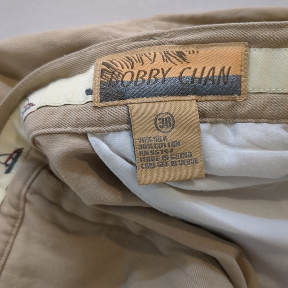 Bobby Chan Men's Tan Pleated Silk Blend Shorts , Size 38 - Picture 6 of 6